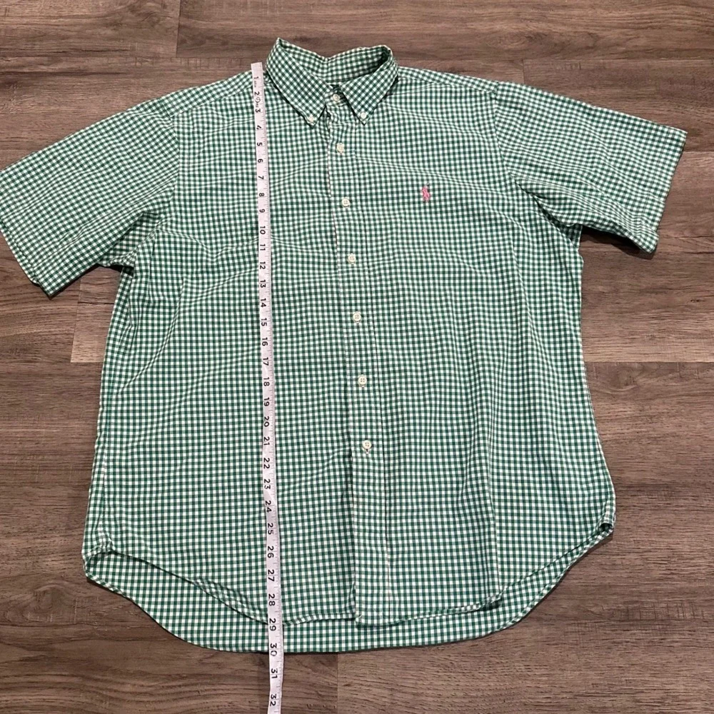 Polo Ralph Lauren Men L Green Gingham Short Sleeve Button Down Shirt Classic Fit